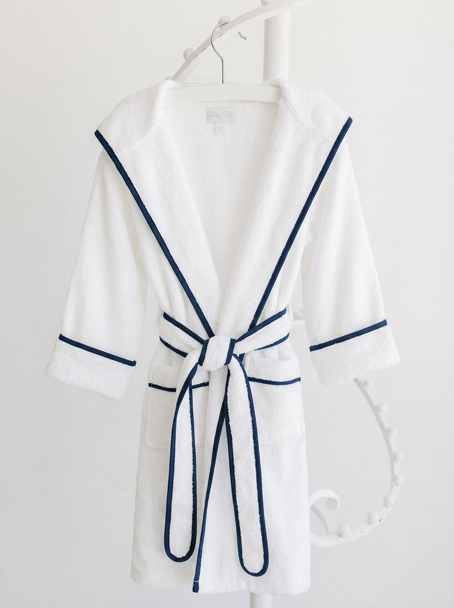 Bathrobe | White Terry with Hood & Colored Trim