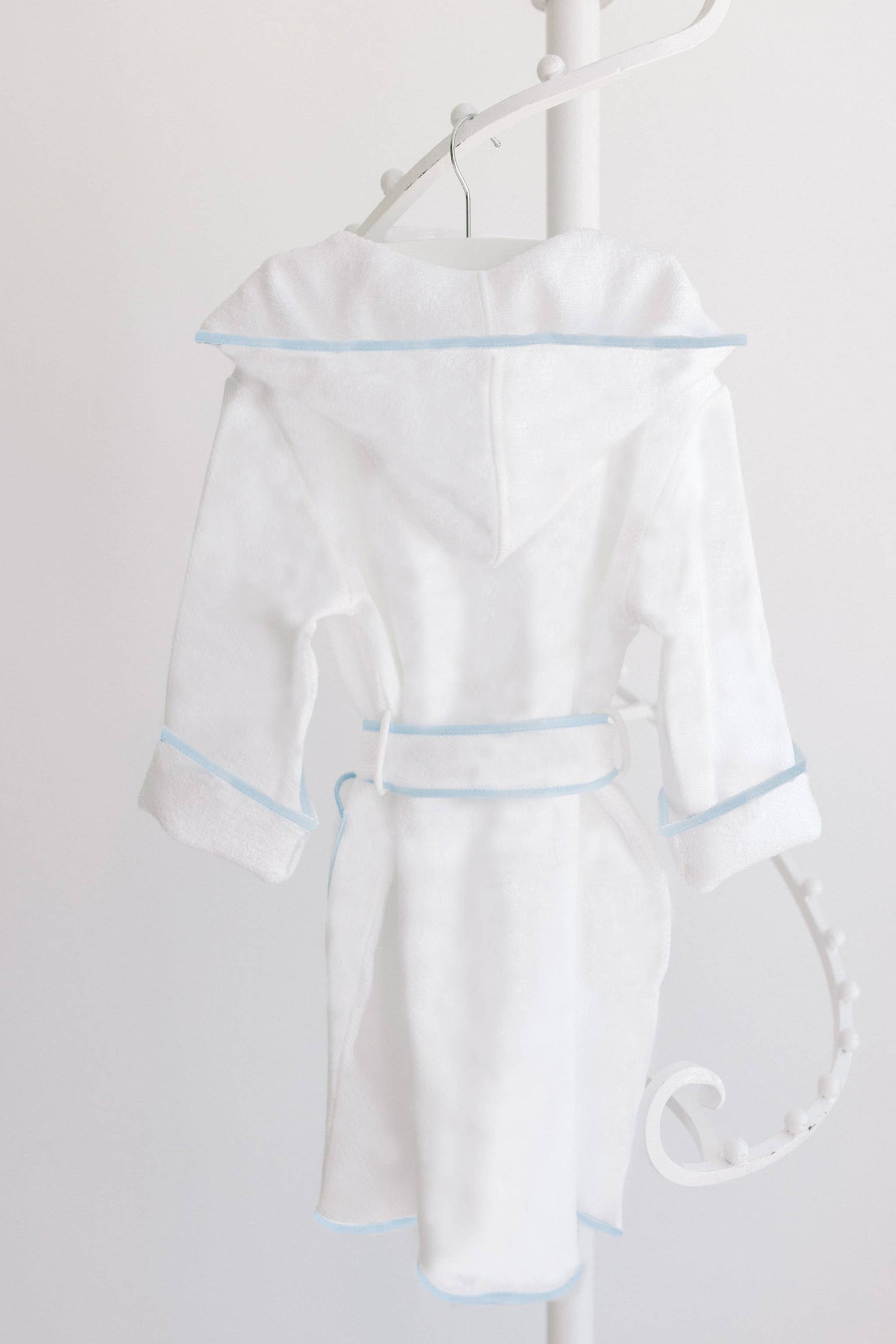 Bathrobe | White Terry with Hood & Colored Trim