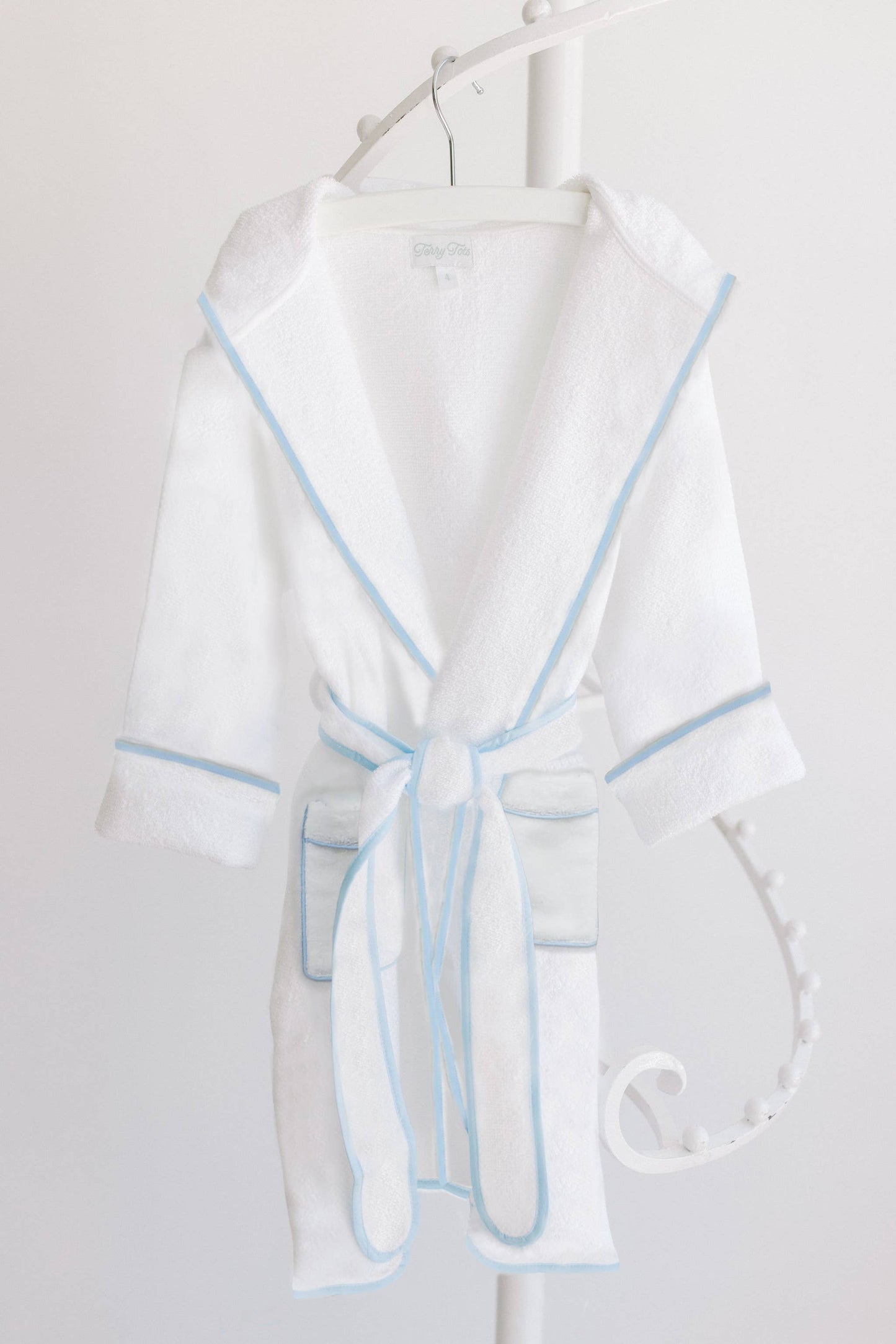 Bathrobe | White Terry with Hood & Colored Trim