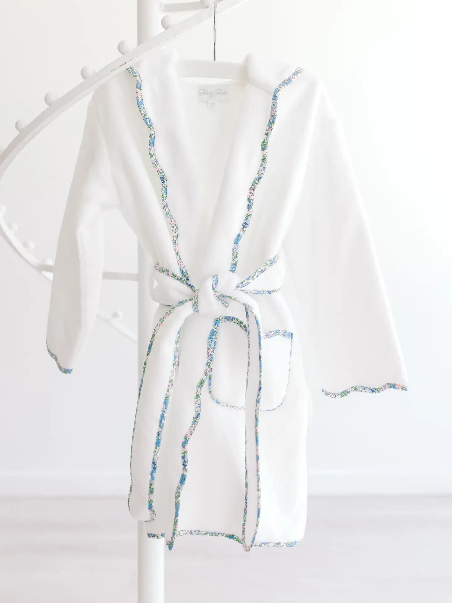 Bathrobe | White Terry with Hood & Colored Trim